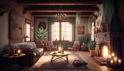 Rustic living room. Generative AI