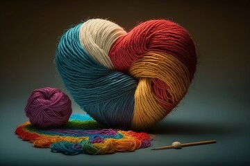knitting yarn balls of a heart
