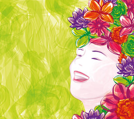 Woman  with herbals and hlowers sminling