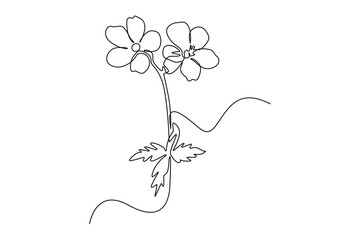 Single one line drawing geranium flower. Beautiful flower concept. Continuous line draw design graphic vector illustration. - obrazy, fototapety, plakaty