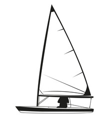 Silhouette of a Laser Dinghy Sailboat Optimist Sailor Opti Sailing Vector Illustration