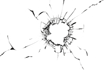 Photo of broken glass with cracked texture on a white background. For design