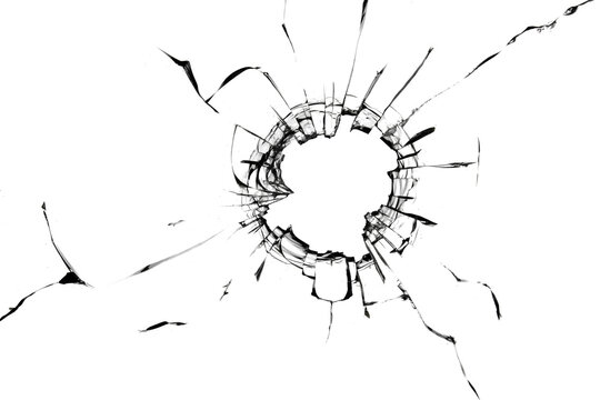 Photo of broken glass with cracked texture on a white background. For design