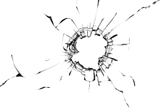 Photo of broken glass with cracked texture on a white background. For design