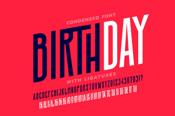 Modern condensed style font with ligatures, alphabet letters and numbers vector illustration - obrazy, fototapety, plakaty
