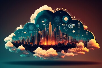 Cloud computing technology concept background, digital illustration generative AI