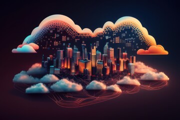 Cloud computing technology concept background, digital illustration generative AI