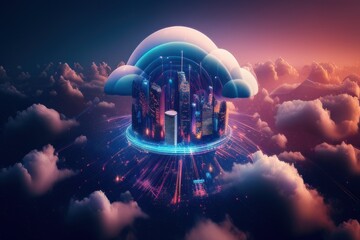 Cloud computing technology concept background, digital illustration generative AI