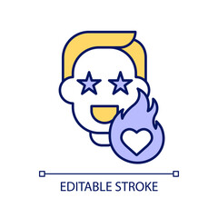 Excited man RGB color icon. Person satisfied by positive event. Expression of joy and happiness. Positive emotions. Isolated vector illustration. Simple filled line drawing. Editable stroke