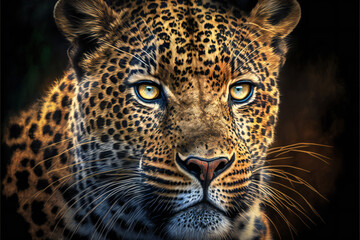 Naklejka na ściany i meble Leopard portrait, creative digital illustration, animals, wildlife, Generative AI