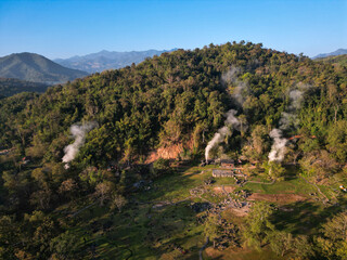 Aerial view of drone flying above Fang Hot Spring - 571817639