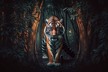 The Magnificent Beauty of an Orange and Black Striped Tiger - obrazy, fototapety, plakaty