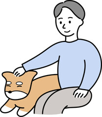 柴犬をなでる男性
