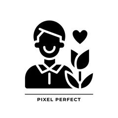 Lover black glyph icon. Creating relationship. Emotional person. Character archetype. Psychoanalysis. Silhouette symbol on white space. Solid pictogram. Vector isolated illustration