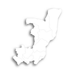 Republic of the Congo political map of administrative divisions - departments. Flat white blank map with thin black outline and dropped shadow.