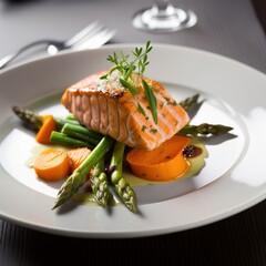 healthy food - grilled salmon with asparagus and sweet potato