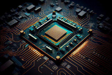 computing technology concept. Futuristic illustration AI generated , circuit board glow light technology Of AI