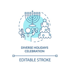 Diverse holidays celebration turquoise concept icon. DEI initiative for workplace abstract idea thin line illustration. Isolated outline drawing. Editable stroke. Arial, Myriad Pro-Bold fonts used
