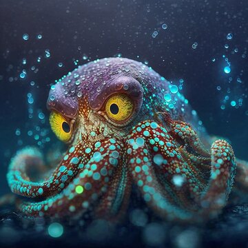 Oktopus mit gelben AUgen, made by Ai, Ai-Art