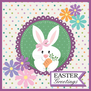 easter card with bunny and flowers