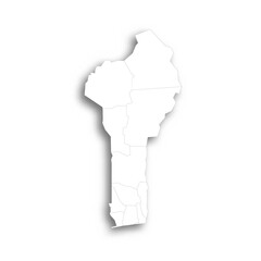 Benin political map of administrative divisions - departments. Flat white blank map with thin black outline and dropped shadow.