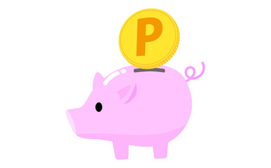 立体的なポイントコインと豚の貯金箱