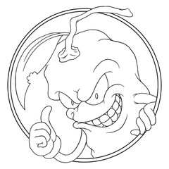 coloring illustration of smiling evil chili mascot