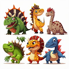 set of Dinosaurs cartoon, white background, Made by AI,Artificial intelligence