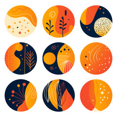 Highlights cover, posts and stories for social media. Abstract spring and summer retro icons. Outline. Vector illustration.