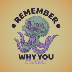 Fototapeta premium cartoon emblem of skull squid mascot with retro style