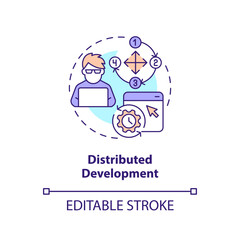 Distributed development concept icon. Remote access. Version control advantage abstract idea thin line illustration. Isolated outline drawing. Editable stroke. Arial, Myriad Pro-Bold fonts used