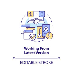 Working from latest version concept icon. Source code management best practice abstract idea thin line illustration. Isolated outline drawing. Editable stroke. Arial, Myriad Pro-Bold fonts used