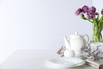 Concept of spring season table setting, space for text