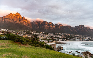 Camps Bay and the Twelve Apostel Mountain at Cape Town, South Africa