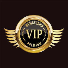 Golden badge VIP premium member design isolated on black background 