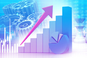 Stock market charts with finance data. Industrial business.3d illustration.