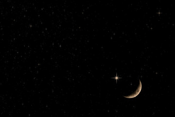 Obraz na płótnie Canvas Ramadan Background Symbols,Crecent Moon with Star on Black Night sunset Landscape,Design Landscape Celebration Arabic Muslim religion,Traditional Mubarak New Year Muharram,Eid-Al-Adha Holy Gad Concept