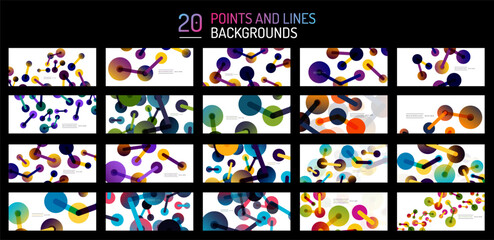 Connected points and lines abstract background set. Trendy minimal geometric compositions. Vector Illustrations For Wallpaper, Banner, Background, Card, Book Illustration, landing page