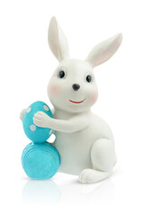 Ceramic Easter bunny with blue eggs