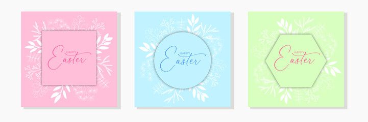 Set of Easter square banner. Minimal spring Eater card or banner square composition. Vector illustration.