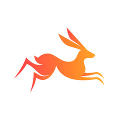 Silhouette rabbit, sun and simple logo icon for a mammal farm