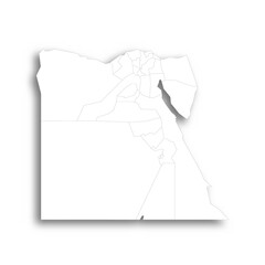 Egypt political map of administrative divisions - governorates. Flat white blank map with thin black outline and dropped shadow.
