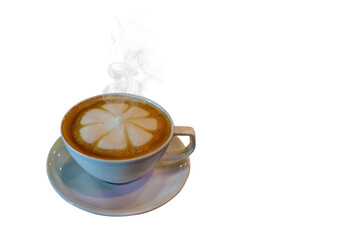 Hot art latte coffee in a cup isolated on transparent background.