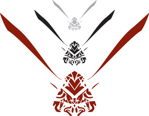 Tribal bee symbol isolated on white - three options for your design. Wasp head or bees for emblems, textiles, fashion trends, covers, fabric products, logos, engravings, graphic on the vehicles, etc.