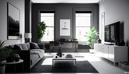 Fototapeta na wymiar modern and minimalistic living room. Generative AI