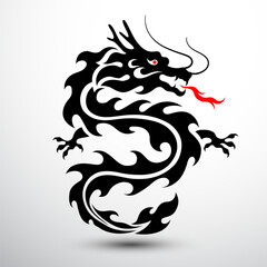 Chinese dragon silhouette flat color logo design infinity shape, vector illustration