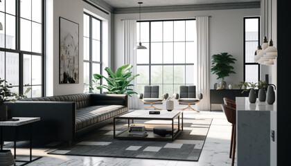 Naklejka na ściany i meble modern and minimalistic living room. Generative AI
