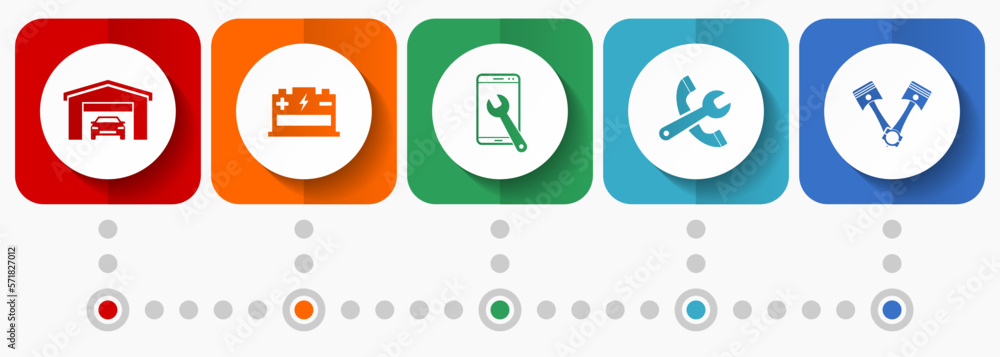 Poster workshop vector icons, car service flat design web buttons collection, business concept infographic 