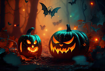 Scary halloween pumpkin created with AI