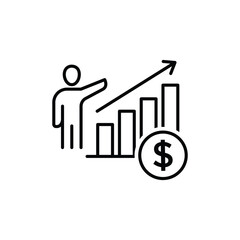 Revenue growth line icon, vector pictogram of economic graph, profit increase. Businessman with sales report stroke sign for finance development